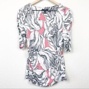 Alfani Floral Printed Blouse Ruched Pink and White